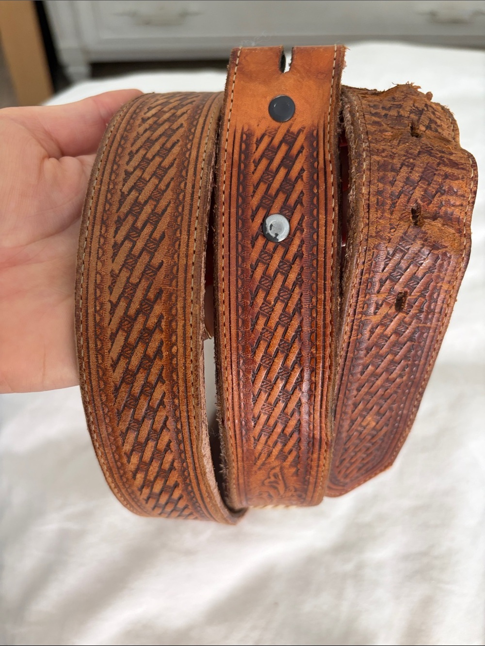 Tony Lama Brown Leather Belt with Concho - Picture 5 of 9